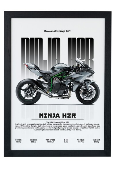 gxe.art Pictură cu poster cu cadru din lemn Kawasaki Ninja H2R – Design aerod...
