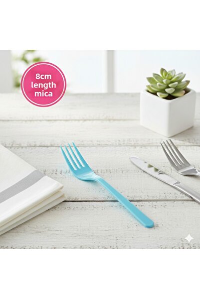 Ta-Fu Global شوكة بلاستيكية زرقاء من ميكا، 25 قطعة، 8 سم