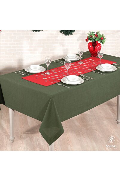 Solinas Collection Mila Gardenya Fabric 2 Piece Green Tablecloth and Embroidered Runner