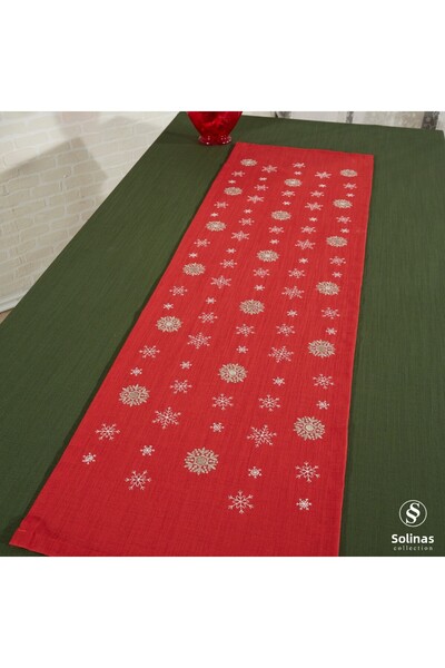 Solinas Collection Mila Gardenya Fabric 2 Piece Green Tablecloth and Embroidered Runner