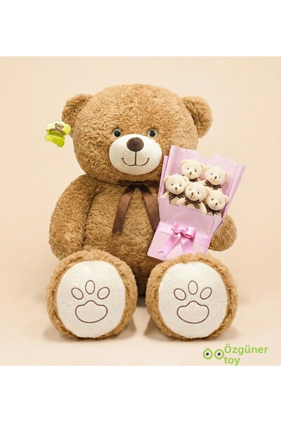 Özgüner Oyuncak Romantic Gift Set for Lovers – Large 120 cm Plush Bear and Plush Teddy Bear Bouquet