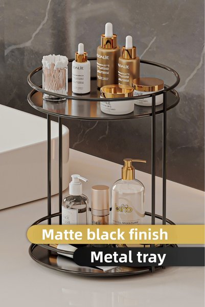 Bino Bathroom Organizer Organizer Display Rack Stainless 2-Tier Decorative Jewelry and Makeup Shelf with Metal Tray