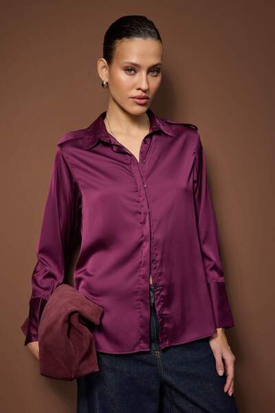 Trendyol Collection Plum Epaulette Satin Shirt Twoaw26Go00039