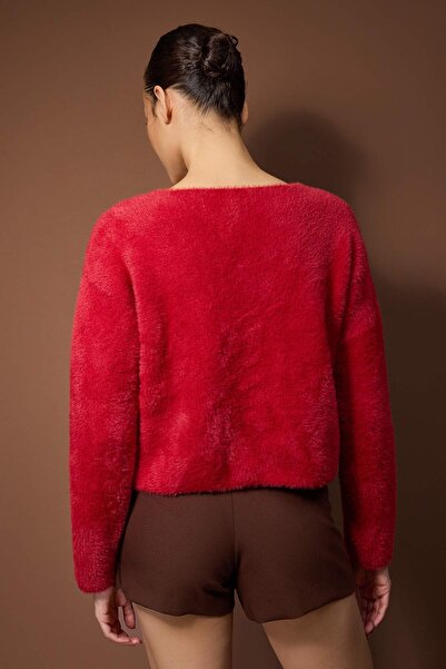 Trendyol Collection Red Gem Button Detailed Soft Textured Knitwear Cardigan Twoaw26Hi00293