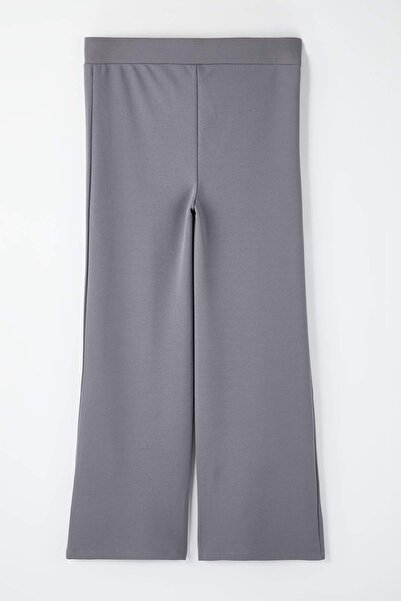 Trendyol Curve Gray Rib Detailed Straight Fit Knitted Plus Size Pants Tbbaw26Ar00029