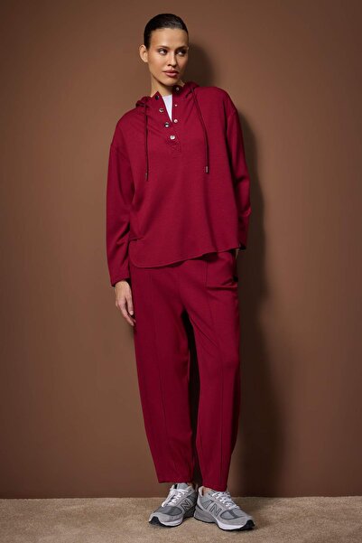 Trendyol Modest Dark Burgundy Relaxed Silky Interlock Plain Knitted Tctaw26En00005