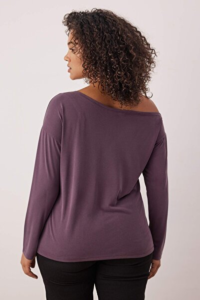 Trendyol Curve Plum Modal Fabric Boat Neck Relaxed/Casual Cut Knitted Plus Size Blouse Tbbaw25Af00044