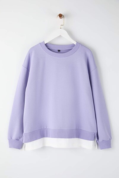 Trendyol Curve Lila Alttan T-Shirt Look Thin Knitted Plus Size Sweatshirt Tbbaw23Ao00023