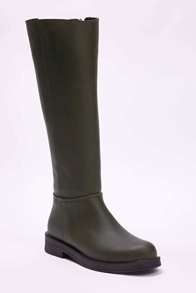 TRENDYOL SHOES Χακί με φερμουάρ κοντές γυναικείες μπότες με ίσιο τακούνι TAKAW25CZ00000