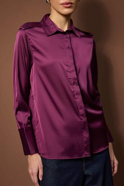 Trendyol Collection Plum Epaulette Satin Shirt Twoaw26Go00039