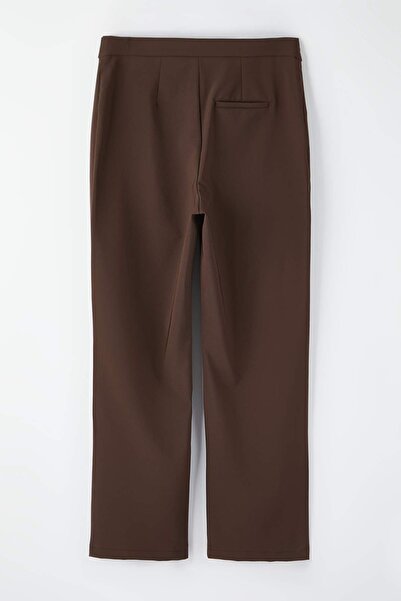 Trendyol Curve Premium Brown Plus Size Button Detailed Woven Trousers Tbbaw26Ar00028