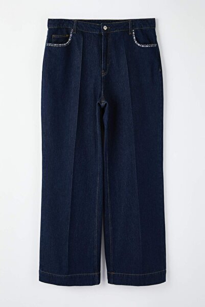 Trendyol Curve Special Collection Dark Blue Yüksel Bey Pocket Detailed Straight Fit Plus Size Jeans Tbbaw26Cj00021