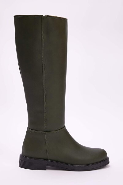 TRENDYOL SHOES Χακί με φερμουάρ κοντές γυναικείες μπότες με ίσιο τακούνι TAKAW25CZ00000