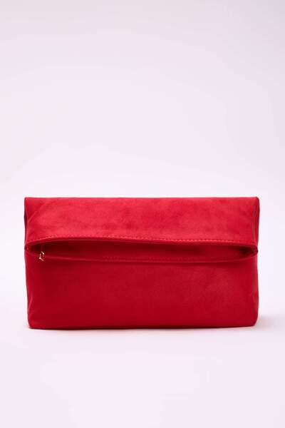 TRENDYOL SHOES Red Suede Women's Clutch Handbag Takaw26Py00008