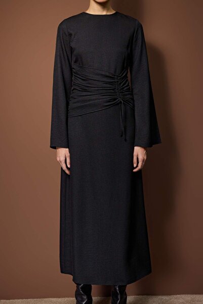 Trendyol Modest Black Belde Ruched Detail Dress Tctaw26Eb00059