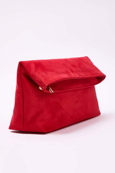 TRENDYOL SHOES Red Suede Women's Clutch Handbag Takaw26Py00008