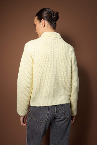 Trendyol Collection Wardrobe Essentials Yellow Zippered Soft Textured Wide Fit Knitwear Cardigan | Twoaw26Hi00049