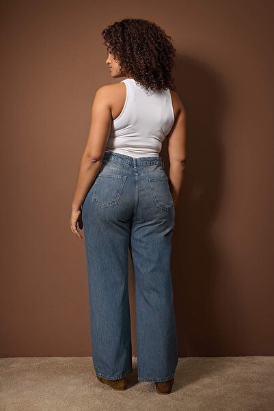 Trendyol Curve Indigo High Waist Wide Leg Plus Size Wide Leg Jeans Tbbaw26Cj00002