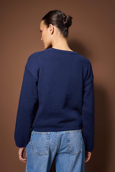 Trendyol Collection Indigo More Sustainable Cotton Wide Fit Basic Knitwear Sweater Twoaw26Kz00107