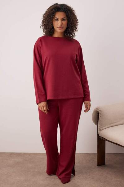 Trendyol Curve Burgundy Leg Slit Knitted Plus Size Tracksuit Set Tbbaw23Ai00055