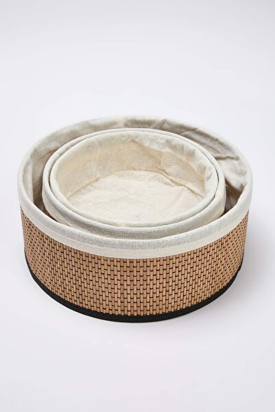 TRENDYOLMİLLA HOME Bamboo Wicker 3-Piece Round Organizer Basket Tphaw26Tbk00059