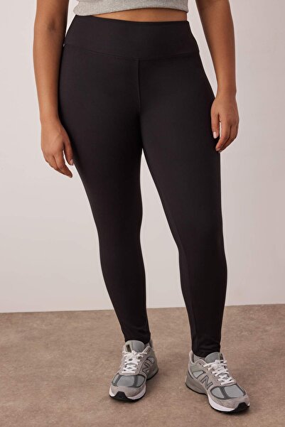 Trendyol Curve Μαύρο Soft χνουδωτό ύφασμα Πλεκτό Αθλητικό Κολάν Πλήρους Μήκους με Λεπτομέρεια Εκτύπωσης με Ανακλαστήρες TBBAW26BV00007