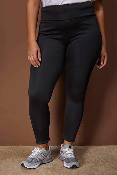 Trendyol Curve Winter Essential/Ski Collection Black Fleece Inside/Plush Warm Full Length Leggings Tbbaw26Bv00005