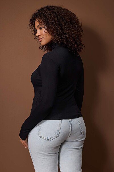 Trendyol Curve Black Fake Knitwear Knitted Plus Size Blouse