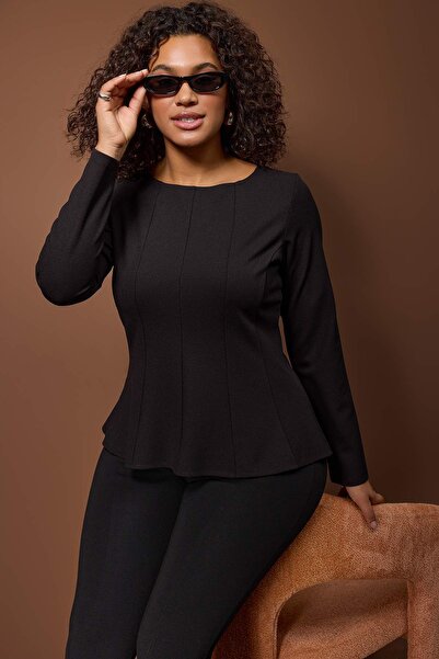 Trendyol Curve Black Interlock Knitted Plus Size Blouse