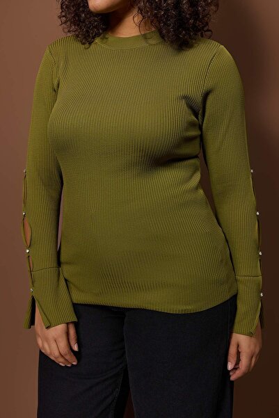 Trendyol Curve Λαδί πράσινο που αγκαλιάζει το σώμα λεπτό πλεκτό μπλουζάκι TBBAW24AF00021