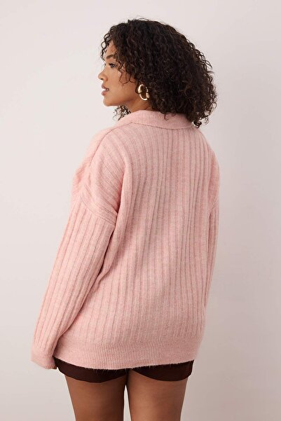 Trendyol Curve Pink Corded Fabric Polo Neck Knitwear Sweater Tbbaw25An00062