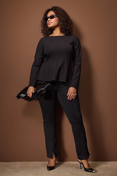 Trendyol Curve Black Interlock Knitted Plus Size Blouse