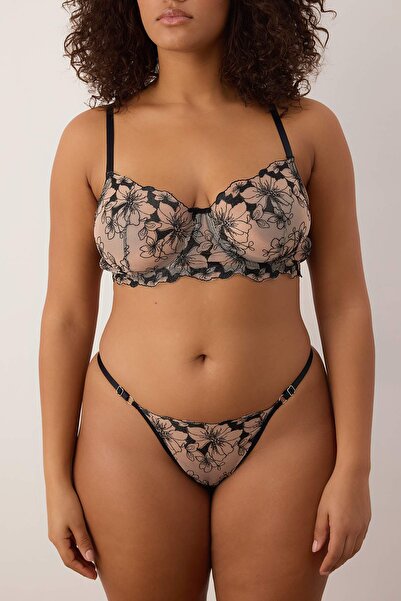 Trendyol Curve Black Brode Floral Plus Size Underwear Set Tbbaw26Dg00008