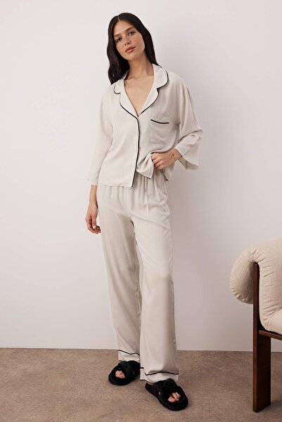 Trendyol Collection Gray Viscose Plain Shally Woven Pajama Set Thmaw21Pt0292