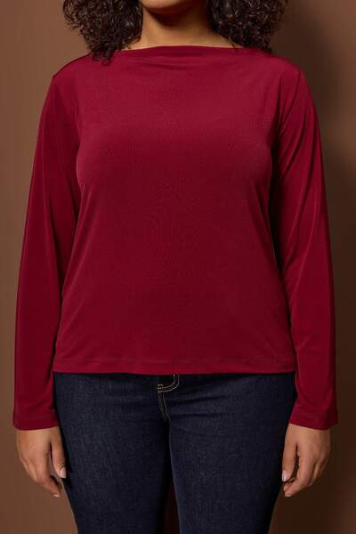 Trendyol Curve Bordo Relaxed/Comfortable Fit Spanish Sleeve Stretchy Knitted Blouse Tbbaw26Af00103