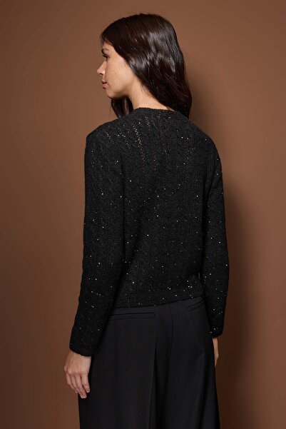 Trendyol Collection Black Sequin Embroidered Hair Knitwear Cardigan Twoaw26Hi00303