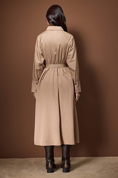Trendyol Collection Mink Belted Midi Woven Dress Twoaw26El00338