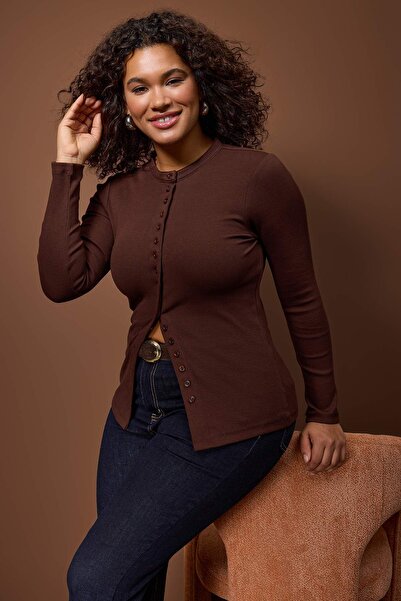 Trendyol Curve Brown Camisole Knitted Plus Size Blouse