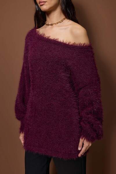 Trendyol Collection Pulover tricotat cu guler răsturnat, cu pene de prune, TWOAW25KZ00169