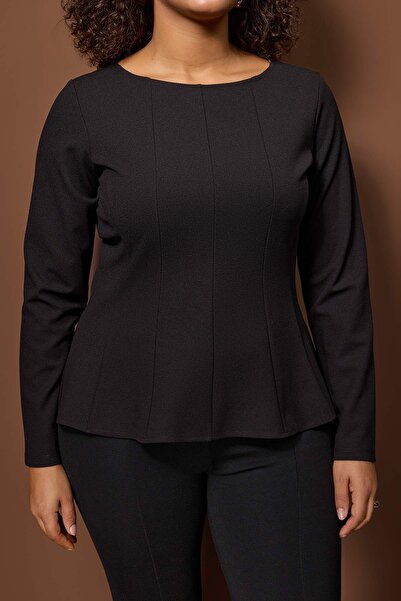 Trendyol Curve Black Interlock Knitted Plus Size Blouse