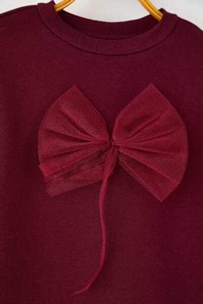TRENDYOLKIDS Burgundy Embroidered Knitted Sweatshirt Tkdaw26Sw00026