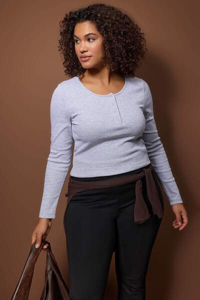 Trendyol Curve Gray Melange Camisole Knitted Plus Size Blouse