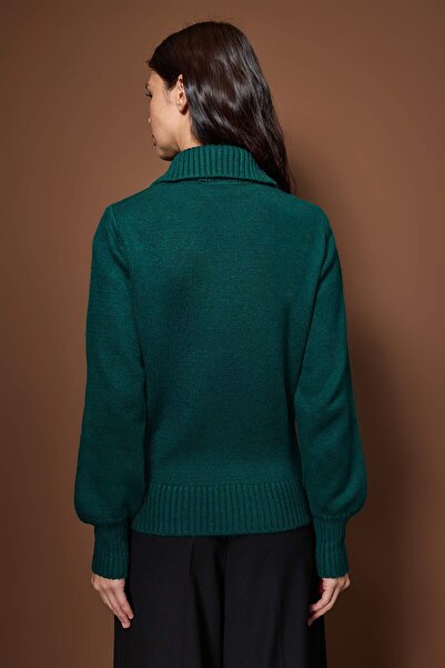 Trendyol Collection Emerald Green Polo Neck Stone Detailed Knitwear Sweater Twoaw26Kz00222