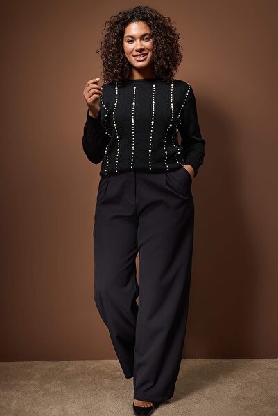 Trendyol Curve Black Pearl Detailed Knitwear Sweater Tbbaw26An00003