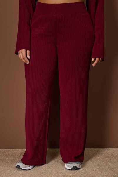 Trendyol Curve Burgundy Ribbed Crew Neck Knitwear Sweater Pants Set Tbbaw23Cp00044