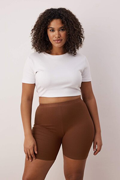 Trendyol Curve Καφέ-καφέ κοντό πλεκτό κολάν ψηλόμεσο μεγάλου μεγέθους TBBSS23BV00001
