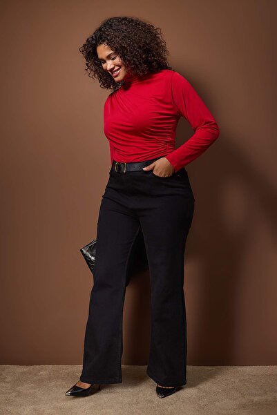 Trendyol Curve Red Sandy Ruched Detail Long Arm Knitted Large Size Blouse Tbbaw26Af00104