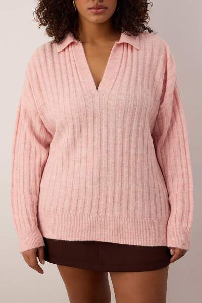 Trendyol Curve Pink Corded Fabric Polo Neck Knitwear Sweater Tbbaw25An00062