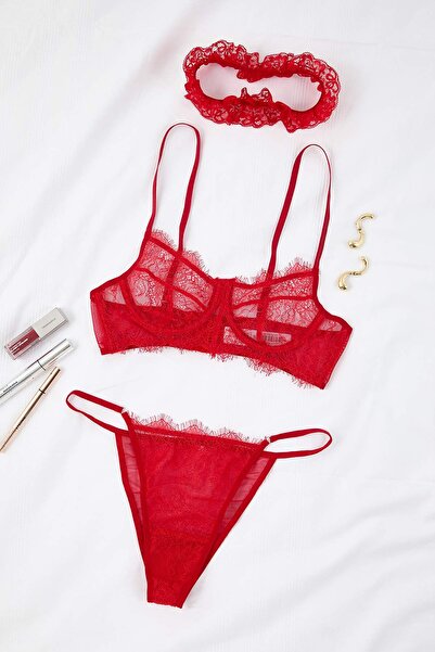 Trendyol Collection Red Lace Openwork Cupless Lingerie Set Thmss24Cc00023