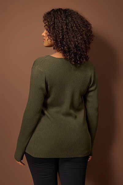 Trendyol Curve Khaki V-Neck Tie Detail Fine Knit Cardigan & Tank Top Set TBBAW23AV00047